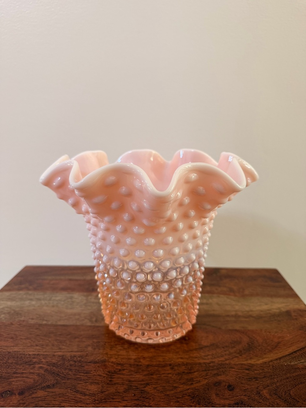 Vintage Pink Hobnail Ruffled Vase